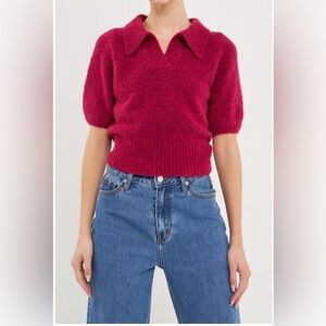 Endless Rose Collared Short Sleeve Sweater – Size Small